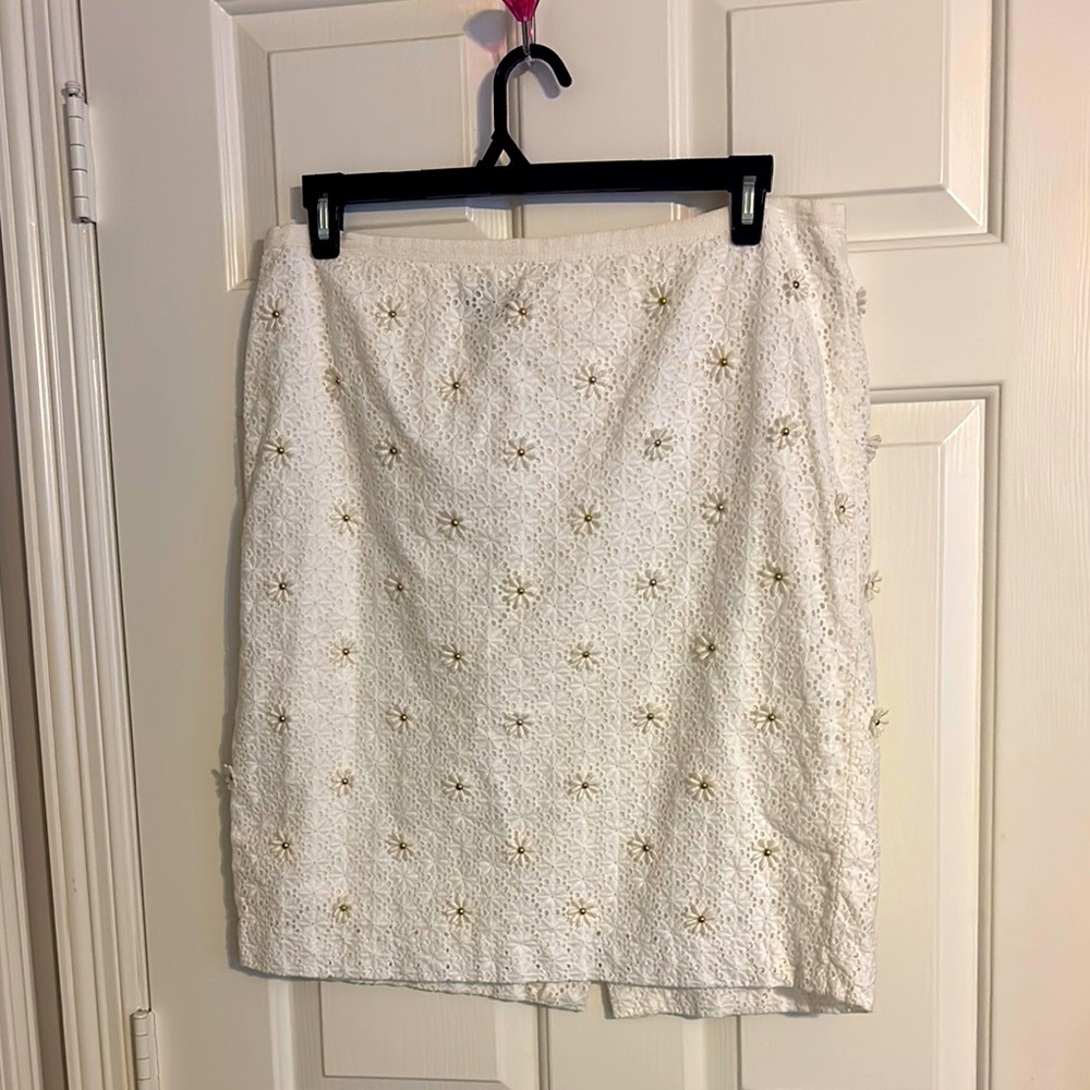 Talbots Cream Eyelet Embellished Pencil Skirt Knee-Length Size 14